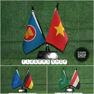 [BY REQUEST] Bendera Meja Negara + Tiang Kayu Silang