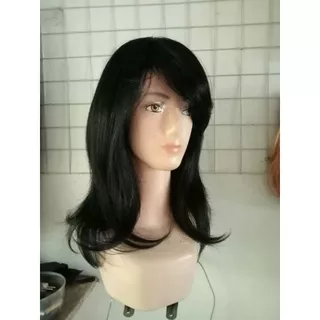 Rambut Palsu pria wanita human Hair Hairclip Pendek Poni wig korean layer wave curl Poni Sintetis