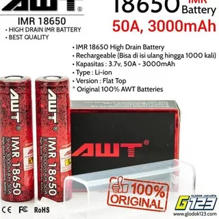 *DIJUAL# BATERAI AWT 18650, 3000mAh, 50A, 3.7V, ORIGINAL Authentic AWT Battery ..,,,.,.,.,!