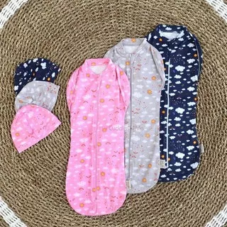 Bedong Bayi Instan Cuddle Me Hybrid Swaddle Pod / Bedong Instan Bayi Set Topi Baby Cuddleme