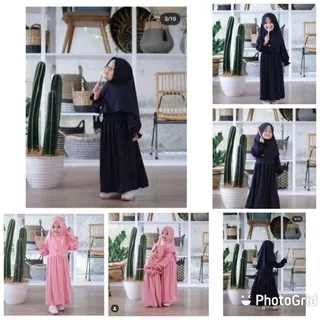 Gamis Aira Set Hijab Anak Perempuan Usia 2-7 Tahun |Setelan Busana Bju Syari Bayi Terbaru 3-5 Thn |Stelan Pakaian Tanggung Little Pineapple Baju Muslim Lucu