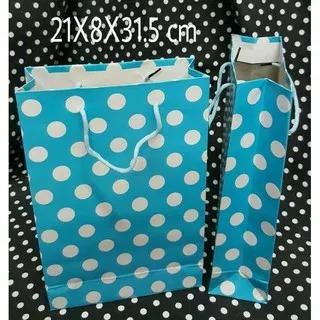 Paper Bag Polkadot Biru 21x8x31.5 cm by Queenballoon