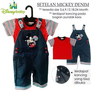 Setelan Bayi Denim Overall Size 3-6M Baju Kodok Anak MK Mouse Kaos Polos Keren