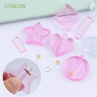 USNOW Professional Hollow Slice Frame Acrylic Bend Curve Tools Nail Art Embossed Mold Nail Art equipment Transparent Pink DIY Star/Heart Shape Making Model Radian Bar Manicure Accessories