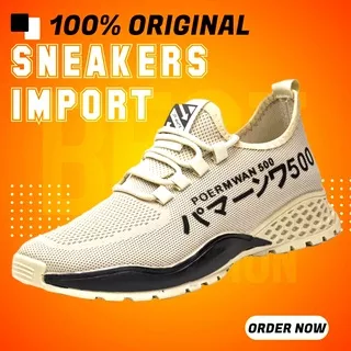 Sepatu Sneakers Pria Import Spatu Casual Kasual Sneaker Snekers Running Olahraga Sport Joging Kerja Kuliah Sekolah Jalan Jalan Main Outdoor Santai Distro Keren Terbaru Kekinian Premium Murah Ringan Putih Coklat Cowok Cowo Laki Laki Dewasa Remaja Impor Ori