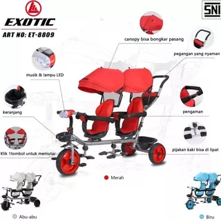 Tricycle Exotic ET 8809 ET8809 2 Kursi Anak Kereta Dorong Anak Bayi Dorongan Anak Baby Stroller Sepeda Roda Tiga 3 Anak ET1265 ET1268 ET1267