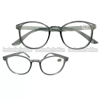 TERBARU !!! Kacamata Baca Plus (+) 2 Fungsi uk +1.00 s/d +3.00 untuk Pria Wanita UNISEX Kacamata Oval Wanita Korea Style Kacamata Plus Kacamata Rabun Dekat Reading Glasses Kacamata Frame Oval Abu