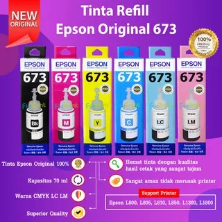 Tinta Epson 673 C13T673 T673 Reefill Original L800 L805 L810 L850 L1800 Black Cyan Magenta Yellow