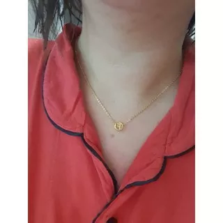 Set kalung wanita dan liontin Huruf F Elegant Emas Asli