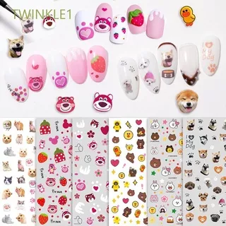 TWINKLE1 Women Nail Sticker Cute DIY Nail Decals Nail Art Decorations Little Yellow Duck Strawberry Bear Cat Claw Cartoon Dog Girls Manicure Accessories