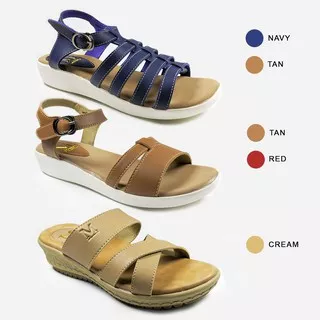 Modello Donna Sandal Wanita 284.010-011 & 283.035 [Navy, Tan, Merah, dan Cream]