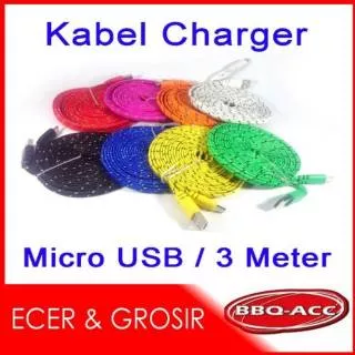 Kabel Data Charger Model Tali Sepatu 3 Meter Micro USB & BB