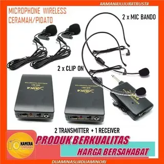 Mic jepit wireless Clip on / Microphone Wireless Ceramah Pidato 2 Transmitter +1 Receiver