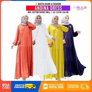 Maxi Dress Wanita Andina Dress Bahan Cotton Rayon Twill Ukuran LD 110 cm PJ 135 cm by Alila