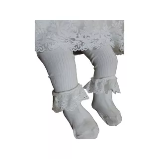 Legging baby tutup kaki/ legging premium /legging bayi putih dengan renda katun size 0-3. 3-6  n 6-12