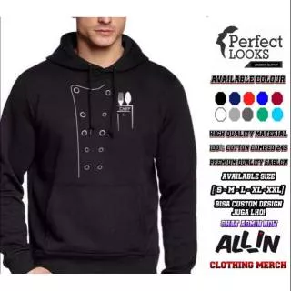 JAKET HOODIE SWEATER CHEF REAL COTTON FLEECE WARNA HITAM