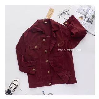 FWR - Oversize jaket jeans wanita Merah Maroon