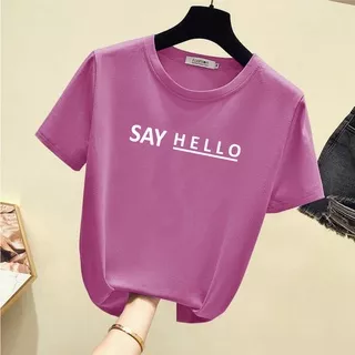 kaos wanita/ Baju Atasan Wanita / Kaos Oblong Wanita / Baju Distro Cewek / Atasan  Wanita / Say Hello Pink