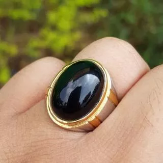 CINCIN BATU AKIK NATURAL KECUBUNG WULUNG HITAM PEKAT DI SENTER TEMBUS