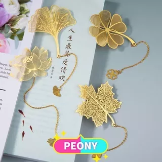 PEONY Cute Metal Bookmark Book Holder Leaf Chinese Style New Apricot Rose Gold Stationery Tassel