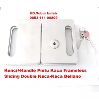 Kunci+Handle Pintu Kaca Frameless Sliding Double Kaca-Kaca Bellano