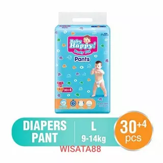 Pampers Pants Bayi Baby Happy Ukuran L 30+Ekstra 4/Popok Celana Bayi Baby Happy Ukuran L30+ Ekstra 4