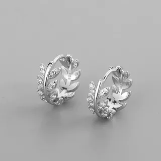 ERSS-21 Twina High Quality Sterling Silver Inlaid Zircon Leaf Small Hoop Earring