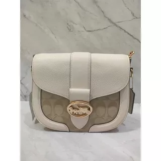 coach georgie saddle bag signature chalk