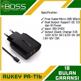 Aukey Pa-T16 Premium Charger Dengan 2 Output Yang Sudah Support Fast Charging Qc 3.0 Langsung Bisa