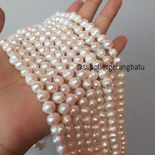 Bahan Aksesoris Mutiara Air Tawar Barok / Baroque 6 x 10mm Bulat pearl aksesoris gelang kalung