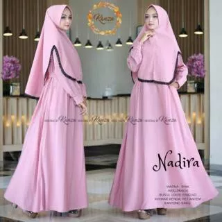 Gamis Terbaru NADIRA Syari Ori Kanza Set Khimar Wolfis Polos