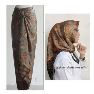 SB Collection Stelan Rok Lilit Vya Maxi Jumbo Kain Dan Kerudung Segi Empat Jilbab Hijab Batik Wanita