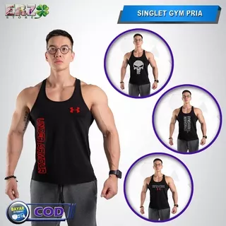 Baju Kaos Singlet Tanktop Pria Gym Olahraga Training Joging Fitness - ErzaStore