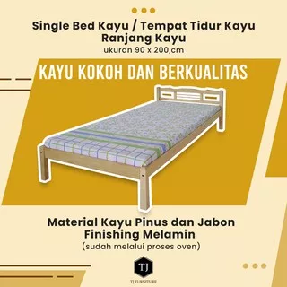 Single Bed Kayu / Tempat tidur kayu/ Ranjang kayu uk 90 x200