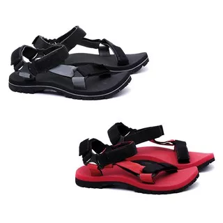 Sandal Gunung Pria Hitam-Merah GC1 Sandal Casual Cowo - Sandal Laki Laki Outdoor Hikking