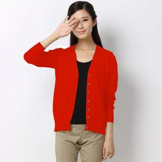 Okechuku Cardigan Rajut Basic V Neck - Merah TERBARU