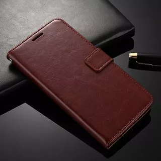 VIVO V5 Flip Case Cover Wallet PU Leather Case Warna Coklat