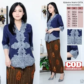 Atasan Kebaya Bordir Wanita Dewasa Warna Biru Navy Gita / Kebaya Kondangan Kekinian / Kebaya Biru Navi Jumbo / Kebaya Wisuda Elegan Cantik / Kebaya Akad Nikah Mewah