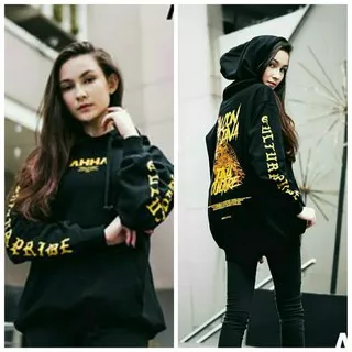 Sweater Hoodie Distro Pria AHHA Falcon Hitam Unisex Pria Wanita Size M-XXL