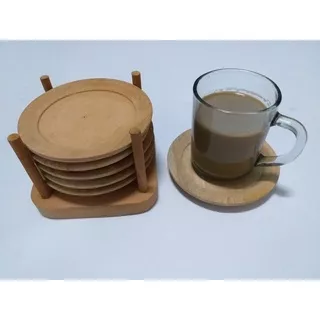 Set Tatakan Gelas Cangkir Bahan Kayu Isi 6 Pcs