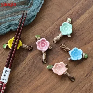 YAOQIN Ceramic Chopsticks Rest Rack Stand Holder Chinese Style Plum Blossom Table Decor for Chopsticks, Forks, Spoons, Knives, Paint Brushes