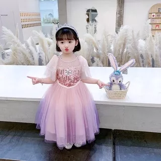 BAJU DRESS GAUN PESTA ANAK CEWEK PRINCESS FROZEN PINK PEREMPUAN TUTU MEKAR CANTIK FASHION GIRL KOREA