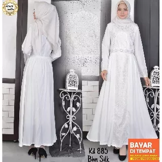 CHIANOZ Gamis Putih Brukat Mewah Premium Katun Sutra Silky Silk Kaki Payung Wanita Fashion Muslim Wanita / Baju Lebaran Haji Umroh Umrah Manasik / Busana Gamis Syari Muslim Pesta 885
