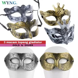 Topeng Pesta Gladiator Setengah Wajah Queen and King Carnival Half-Face Cosplay Party Mask Mata