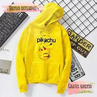 sweater distro m l logo anime anak premium cewek cowok murah jaket cod hitam kuning pikachu s lucu