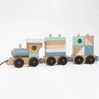 umu wooden block train pastel color - mainan kereta kayu