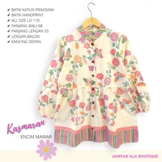 KASMARAN ENCIM MAWAR - Blouse Batik Kerja Wanita Full Kancing Depan Lengan Balon