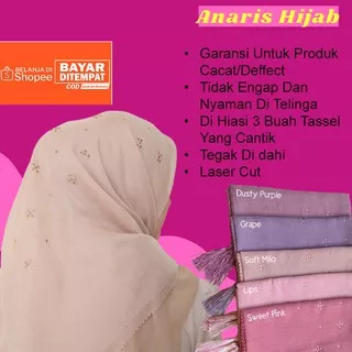 Jilbab Segi Empat Paris Swarovski Tasel Hijab Segiempat Square Permata Tabur Tassel Laser Cut Polos