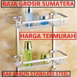 RAK SABUN STAINLESS STEEL 2 TINGKAT PERSEGI TEMPAT SABUN RAK KAMAR MANDI