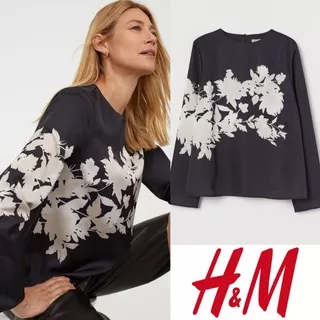 H&m hnm hm black flower satin blouse